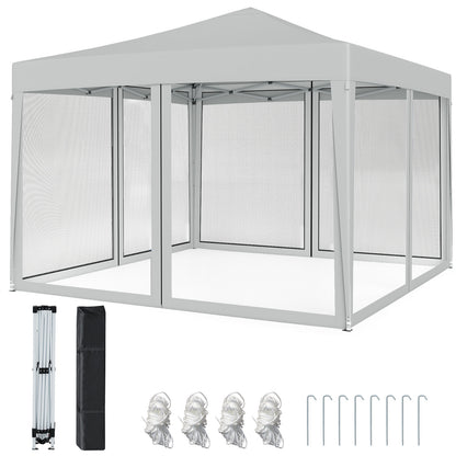 10 FT x 10 FT Pop-Up Canopy Tent Easy Setup Instant Folding Shelter with Mesh Netting-Coffee - Beige