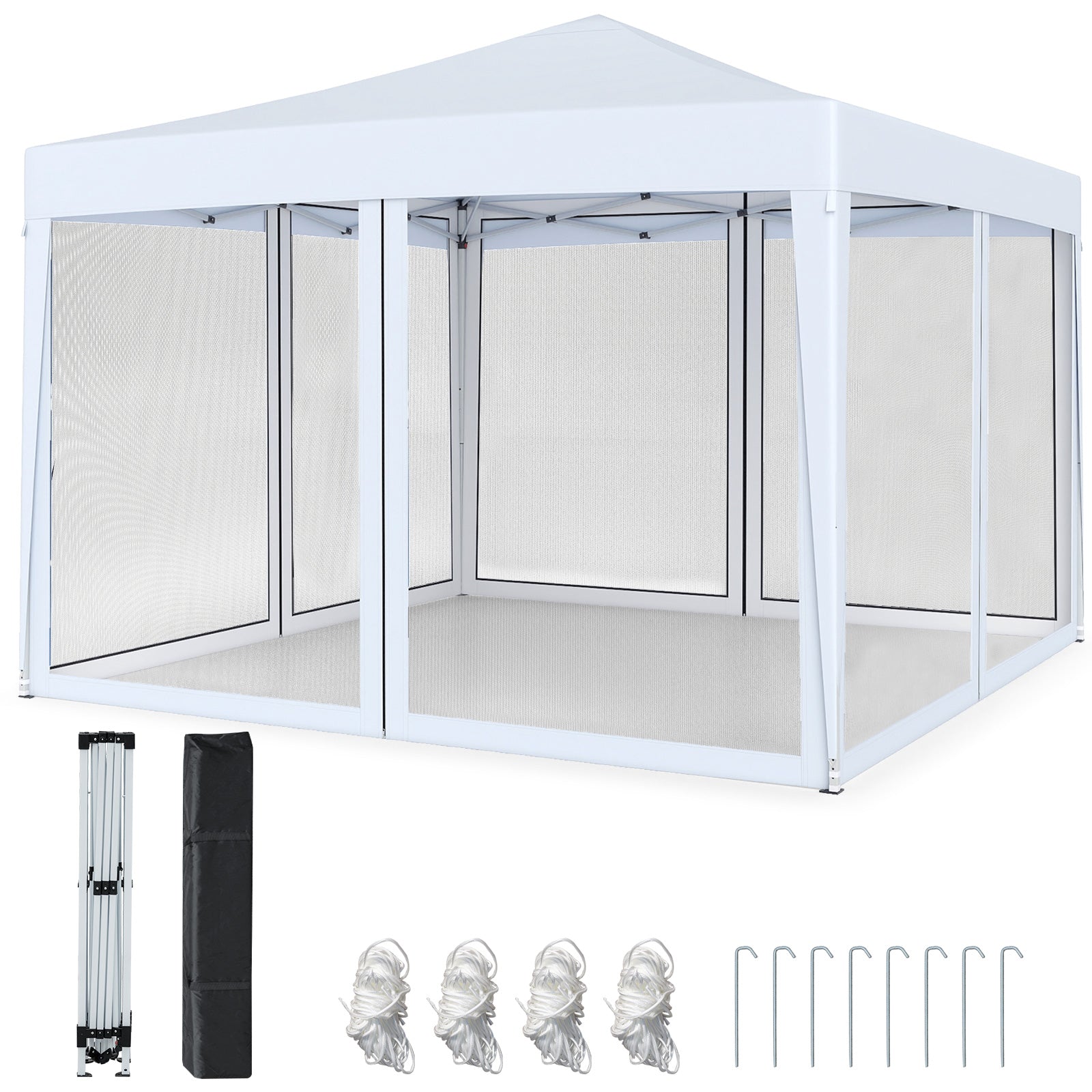 10 FT x 10 FT Pop-Up Canopy Tent Easy Setup Instant Folding Shelter with Mesh Netting-Coffee - White