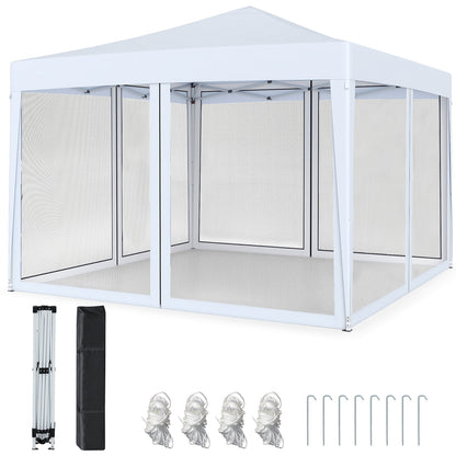 10 FT x 10 FT Pop-Up Canopy Tent Easy Setup Instant Folding Shelter with Mesh Netting-Coffee - White