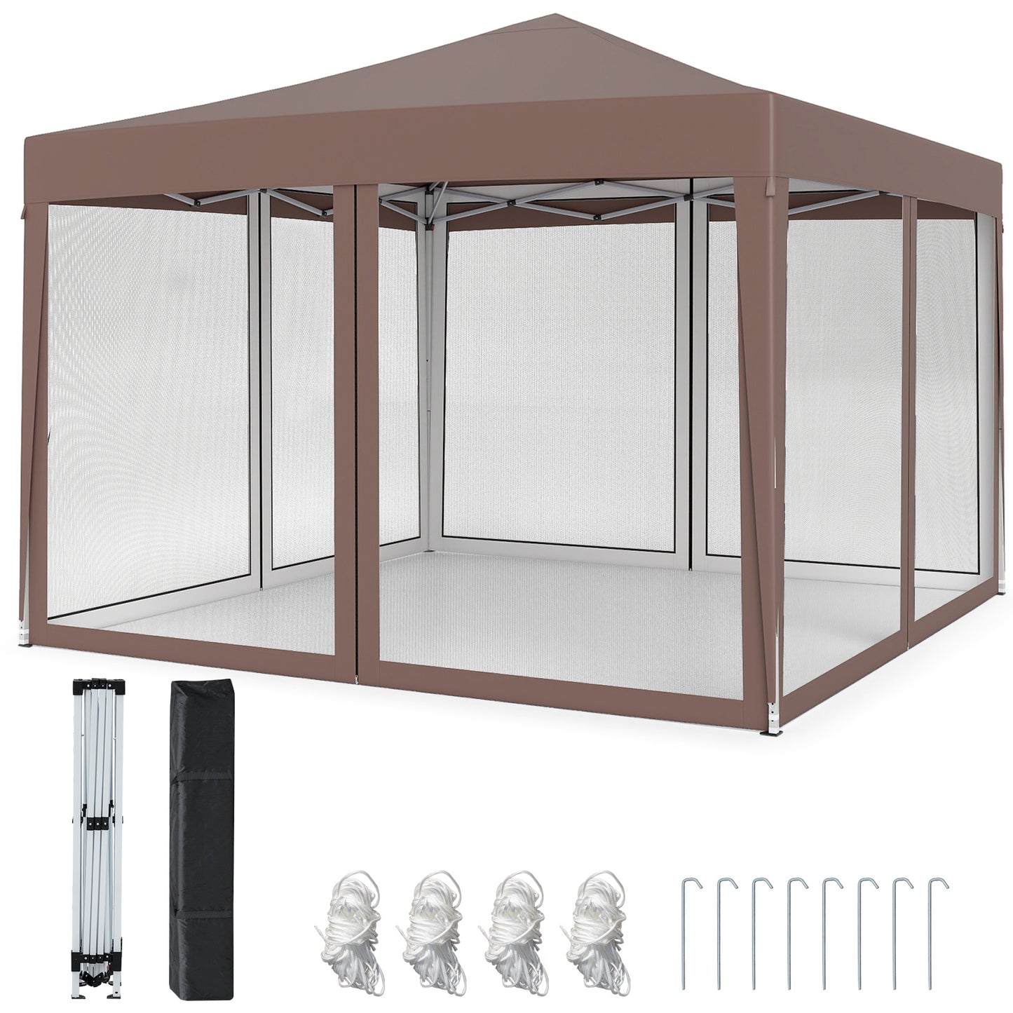 10 FT x 10 FT Pop-Up Canopy Tent Easy Setup Instant Folding Shelter with Mesh Netting-Coffee - Coffee