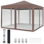 10 FT x 10 FT Pop-Up Canopy Tent Easy Setup Instant Folding Shelter with Mesh Netting-Coffee - Coffee