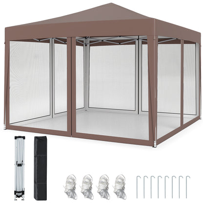 10 FT x 10 FT Pop-Up Canopy Tent Easy Setup Instant Folding Shelter with Mesh Netting-Coffee - Coffee