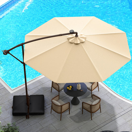 10 Feet Cantilever Umbrella with 32 LED Lights and Solar Panel Batteries