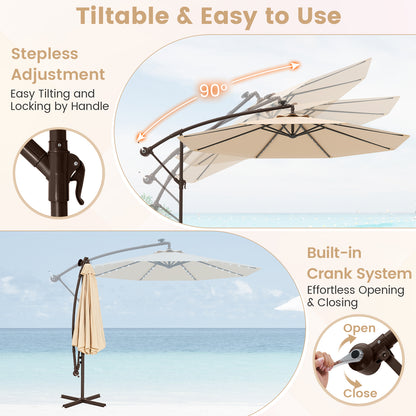 10 Feet Cantilever Umbrella with 32 LED Lights and Solar Panel Batteries