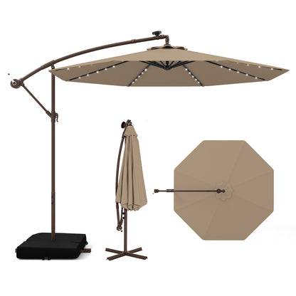 10 Feet Cantilever Umbrella with 32 LED Lights and Solar Panel Batteries-Beige - Tan