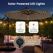 10 Feet Cantilever Umbrella with 32 LED Lights and Solar Panel Batteries-Tan