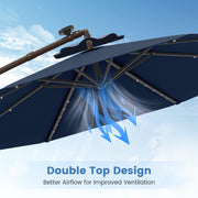 10 Feet Cantilever Umbrella with 32 LED Lights and Solar Panel Batteries-Navy
