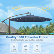 10 Feet Cantilever Umbrella with 32 LED Lights and Solar Panel Batteries-Navy