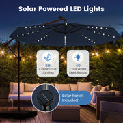 10 Feet Cantilever Umbrella with 32 LED Lights and Solar Panel Batteries-Navy