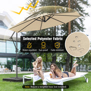 10 Feet Offset Hanging Umbrella with Base and Infinite Tilt-Beige