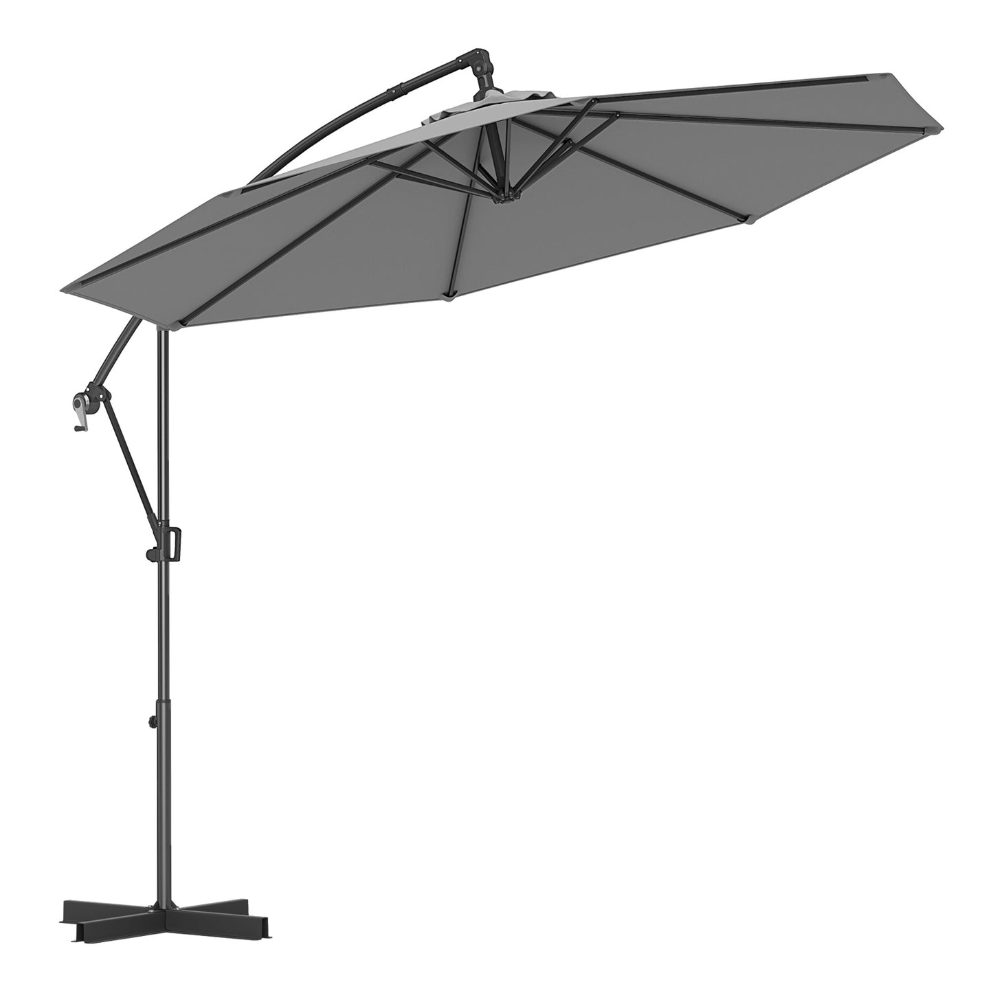 10 Feet Offset Hanging Umbrella with Base and Infinite Tilt-Turquoise - Gray