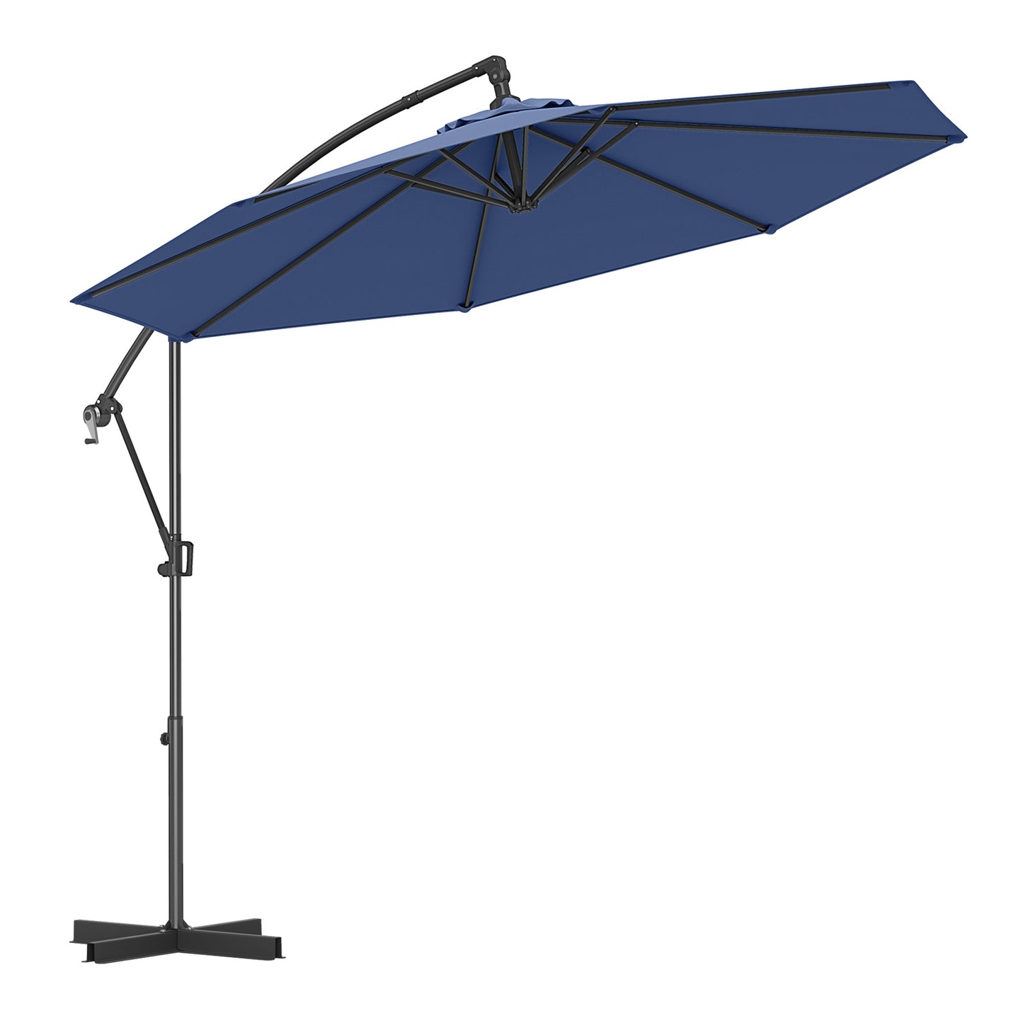 10 Feet Offset Hanging Umbrella with Base and Infinite Tilt-Turquoise - Navy