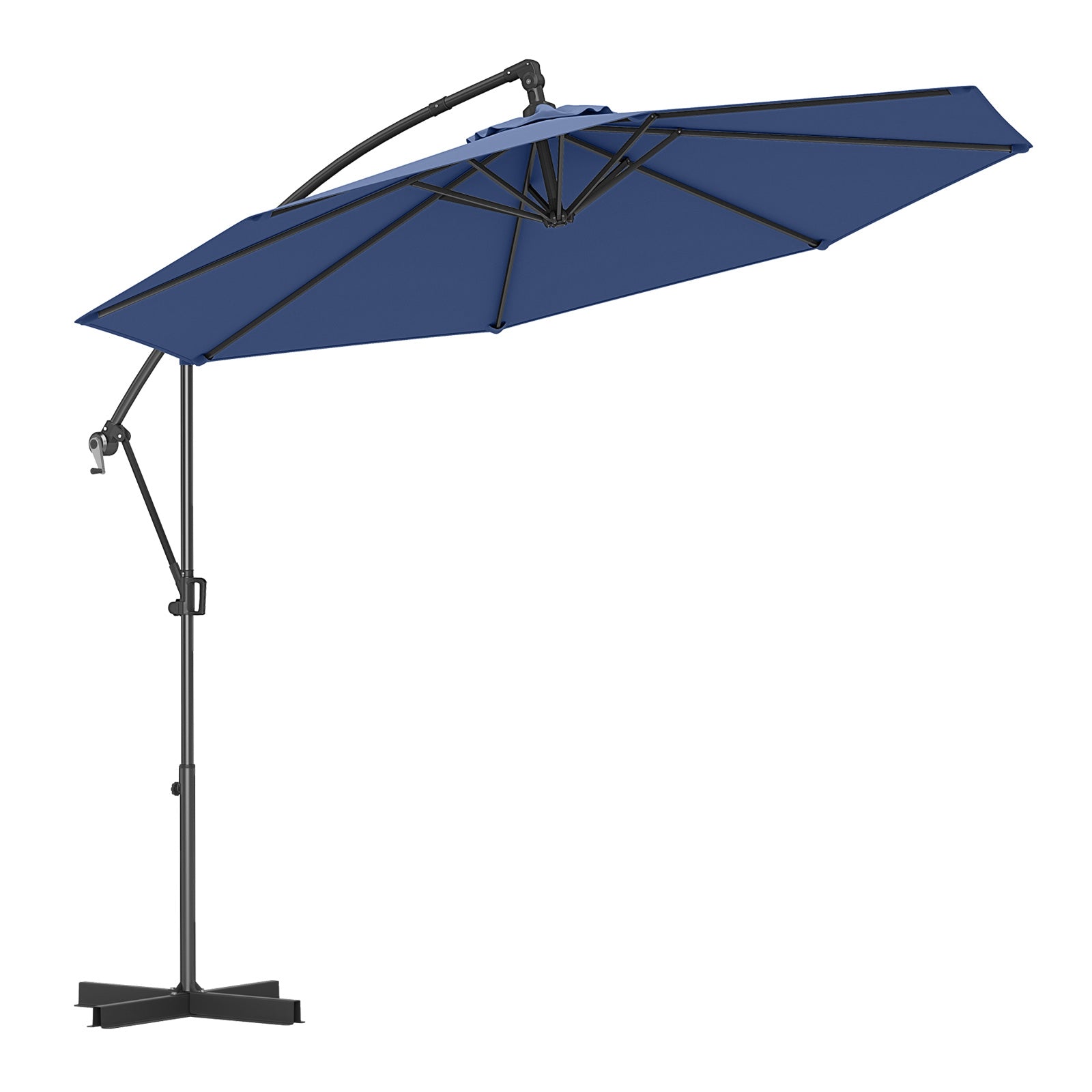 10 Feet Offset Hanging Umbrella with Base and Infinite Tilt-Turquoise - Navy