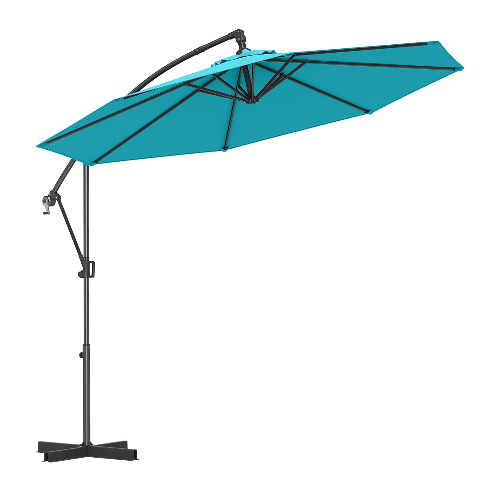 10 Feet Offset Hanging Umbrella with Base and Infinite Tilt-Turquoise - Turquoise