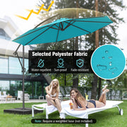 10 Feet Offset Hanging Umbrella with Base and Infinite Tilt-Turquoise