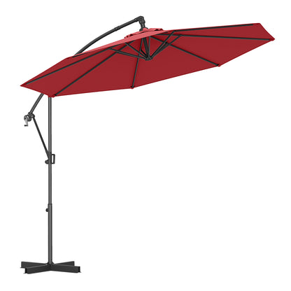 10 Feet Offset Hanging Umbrella with Base and Infinite Tilt-Turquoise - Wine
