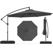 10 Feet Offset Hanging Umbrella with Base Patio Cantilever Umbrella with Tilt-Gray