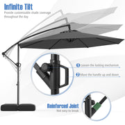 10 Feet Offset Hanging Umbrella with Base Patio Cantilever Umbrella with Tilt-Gray