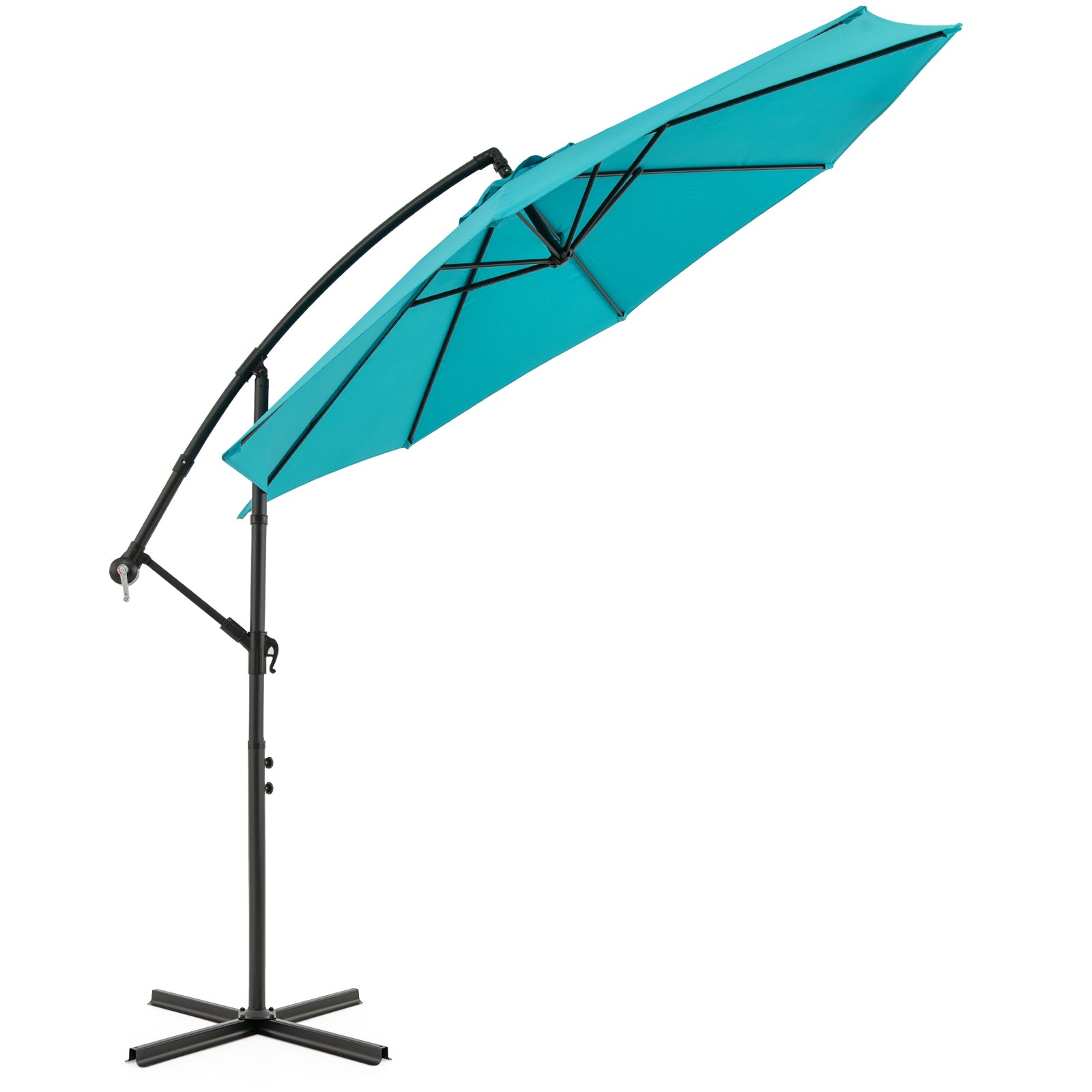 10 Feet Offset Umbrella with 8 Ribs Cantilever and Cross Base-Red - Turquoise