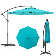 10 Feet Offset Umbrella with 8 Ribs Cantilever and Cross Base-Turquoise