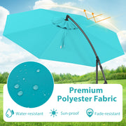 10 Feet Offset Umbrella with 8 Ribs Cantilever and Cross Base-Turquoise