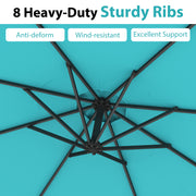 10 Feet Offset Umbrella with 8 Ribs Cantilever and Cross Base-Turquoise