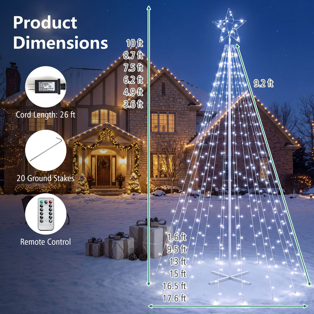 10 Feet Outdoor Christmas Tree Star String Lights