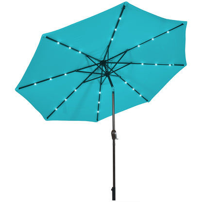 10' Solar LED Lighted Patio Market Umbrella Shade Tilt Adjustment Crank-Orange - Turquoise