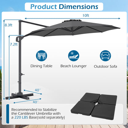 10 Feet Patio Cantilever Umbrella with Easy Tilt Adjustment