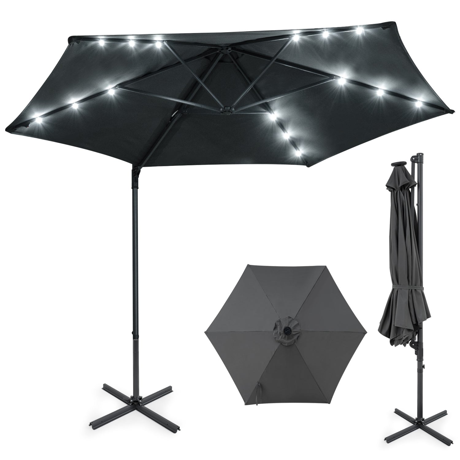 10 Feet Patio Cantilever Umbrella with Solar LED Lights