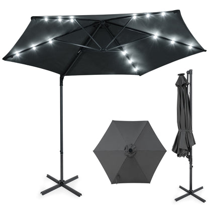 10 Feet Patio Cantilever Umbrella with Solar LED Lights