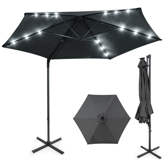 10 Feet Patio Cantilever Umbrella with Solar LED Lights