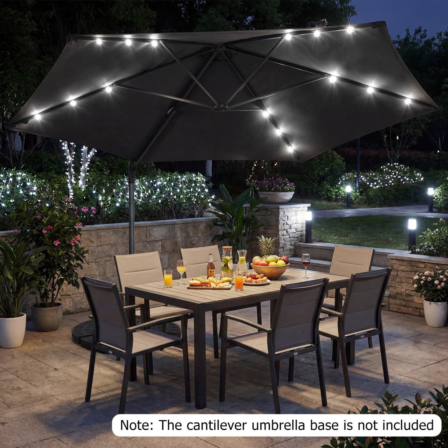 10 Feet Patio Cantilever Umbrella with Solar LED Lights