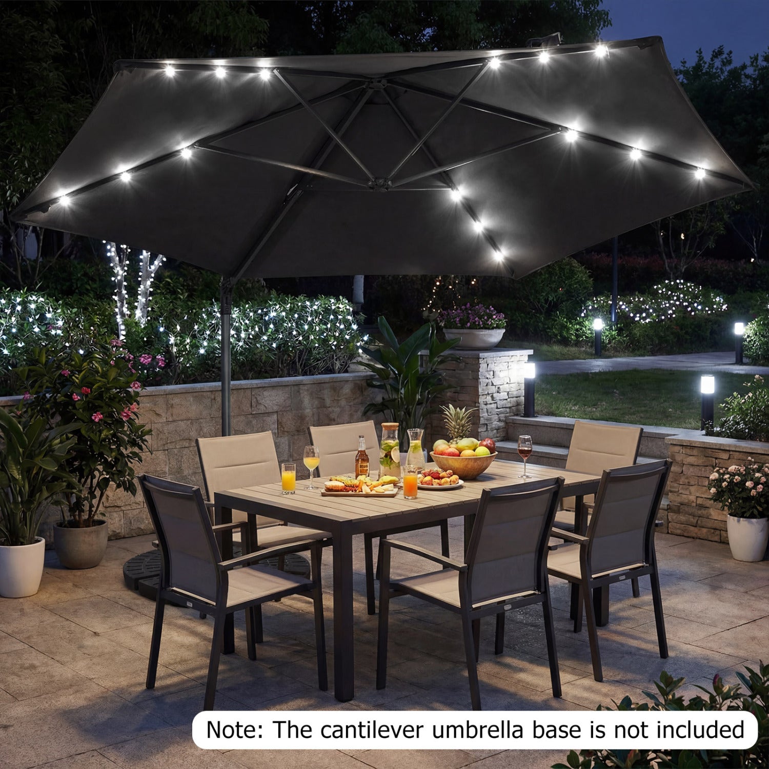 10 Feet Patio Cantilever Umbrella with Solar LED Lights