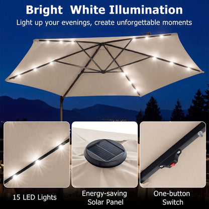 10 Feet Patio Cantilever Umbrella with Solar LED Lights