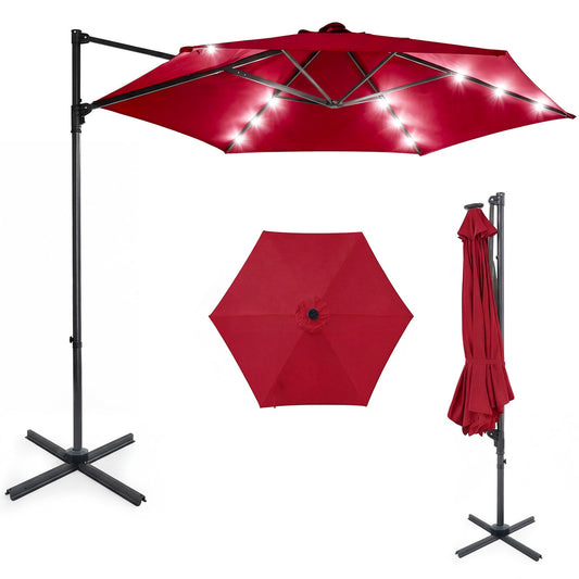 10 Feet Patio Cantilever Umbrella with Solar LED Lights