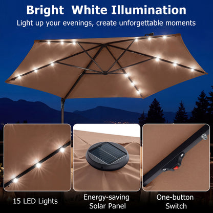 10 Feet Patio Cantilever Umbrella with Solar LED Lights