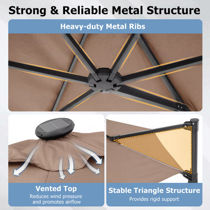 10 Feet Patio Cantilever Umbrella with Solar LED Lights