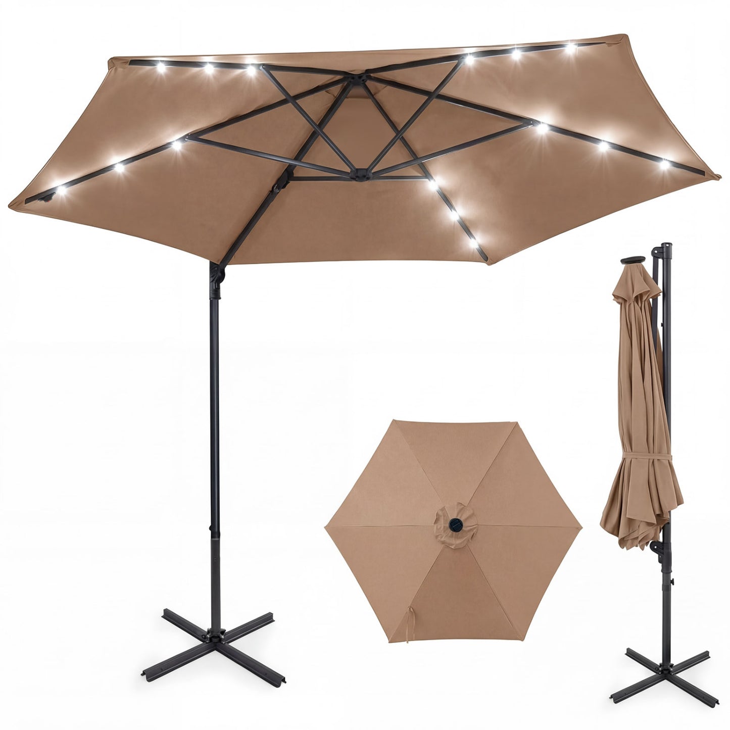 10 Feet Patio Cantilever Umbrella with Solar LED Lights