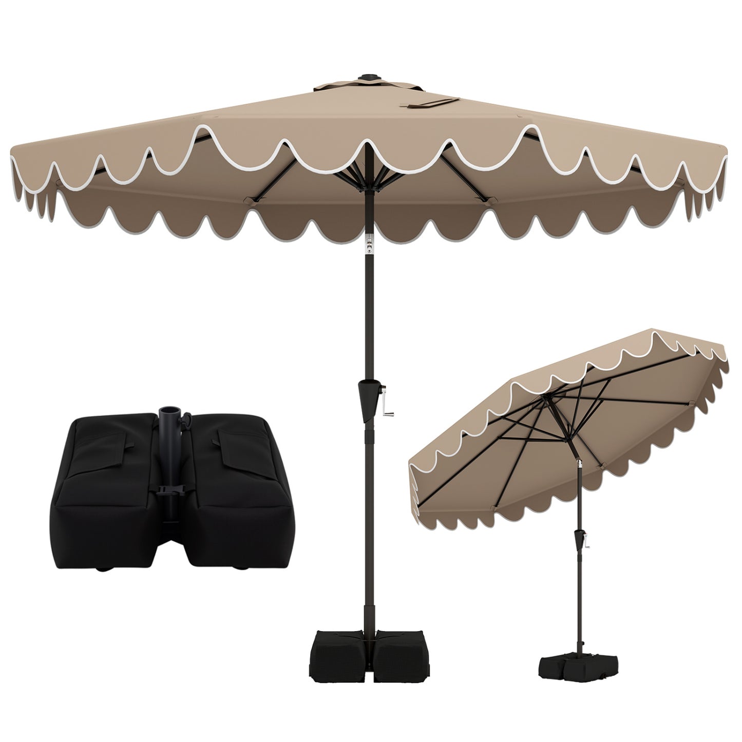10 Feet Patio Umbrella with Weighted Base and Sandbags-Brown
