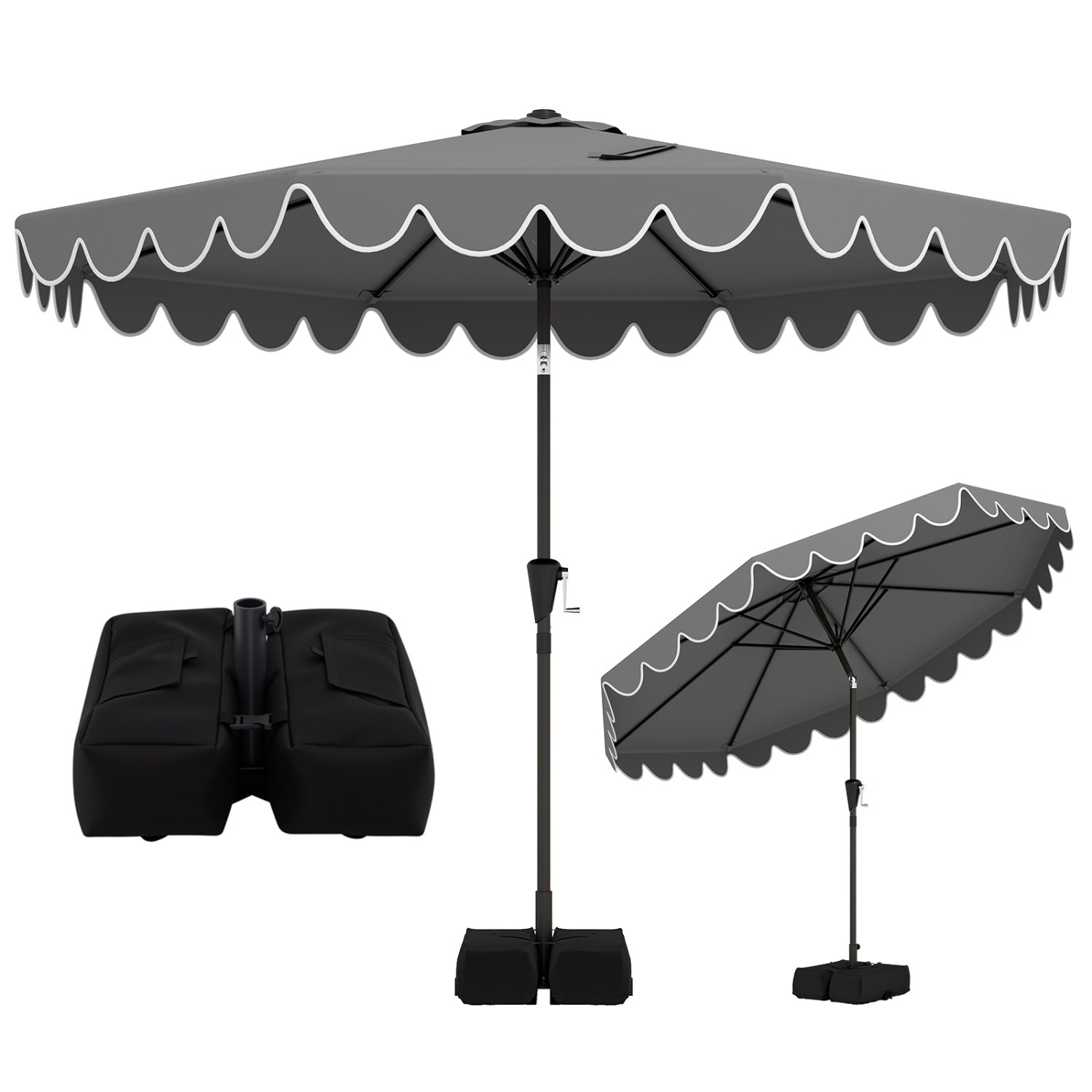 10 Feet Patio Umbrella with Weighted Base and Sandbags-Gray