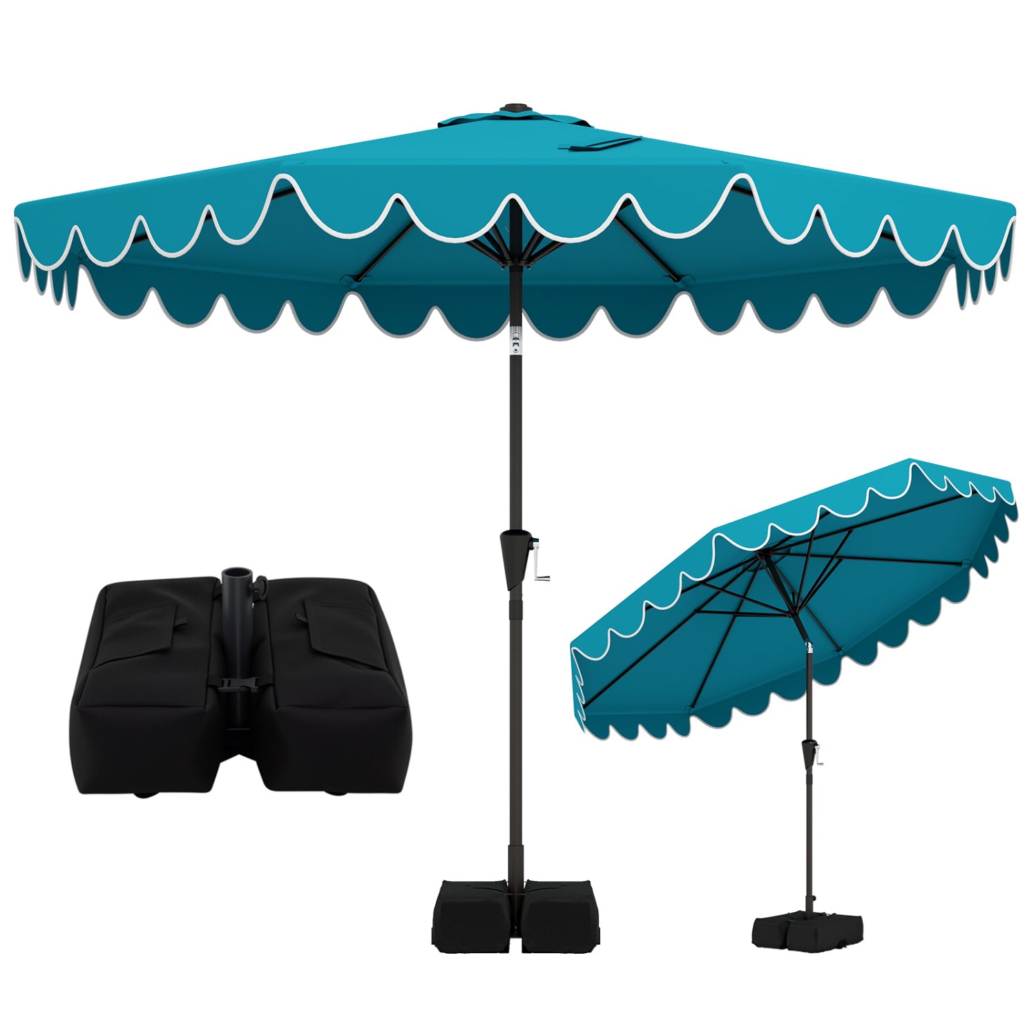 10 Feet Patio Umbrella with Weighted Base and Sandbags-Turquoise