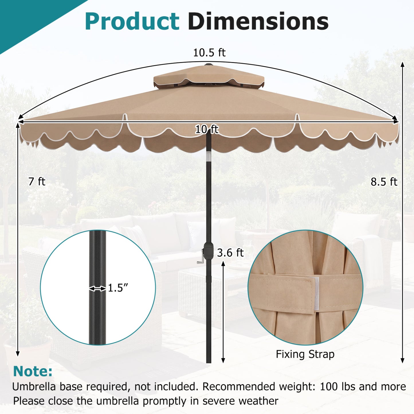 10 Ft Patio Umbrella with Push Button Tilt and Crank