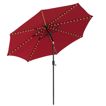 10 Feet Patio Umbrella with 112 Solar Lights and Crank Handle-Wine - Wine