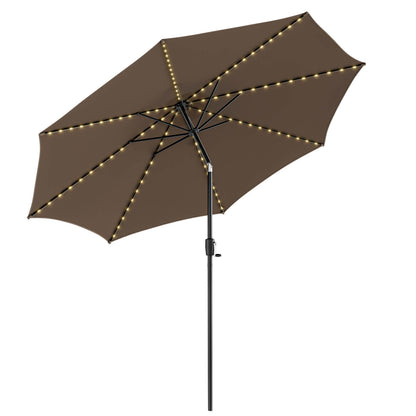 10 Feet Patio Umbrella with 112 Solar Lights and Crank Handle-Wine - Coffee
