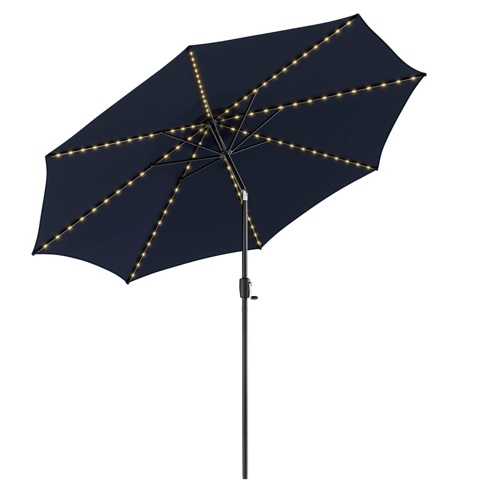 10 Feet Patio Umbrella with 112 Solar Lights and Crank Handle-Wine - Navy