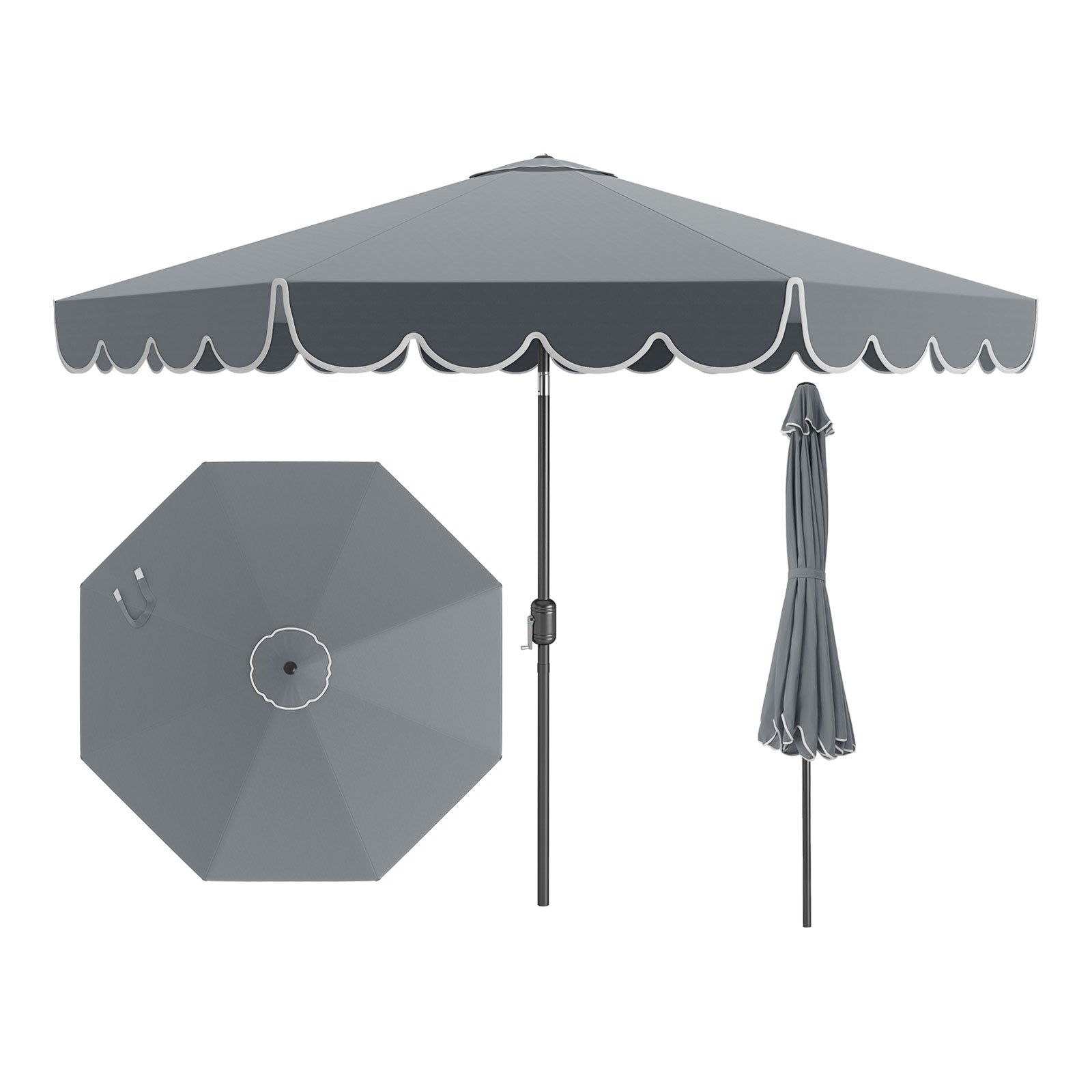 10 Feet Patio Umbrella Outdoor Market Umbrella with Crank Tilt Adjustment-Gray - Gray