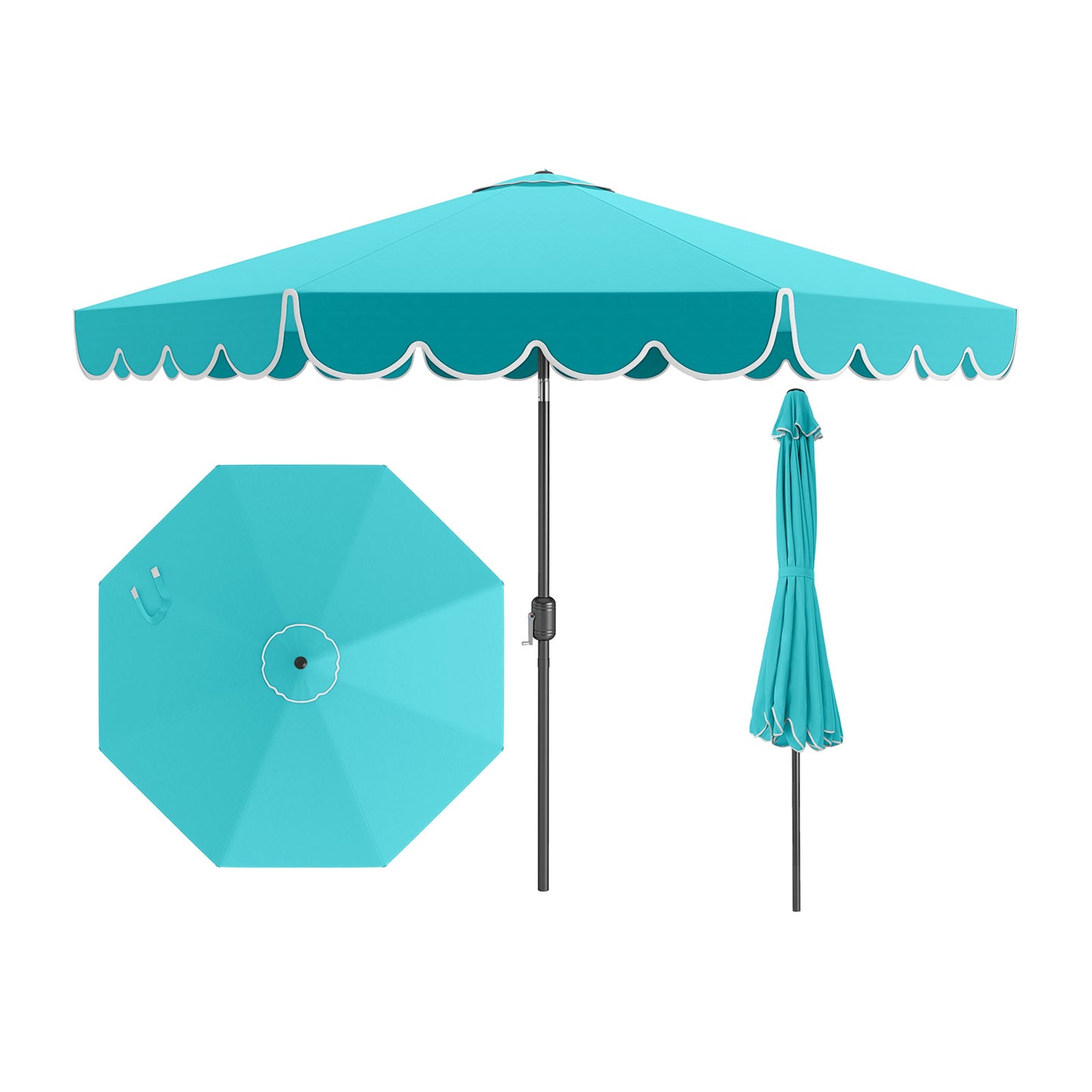 10 Feet Patio Umbrella Outdoor Market Umbrella with Crank Tilt Adjustment-Gray - Turquoise