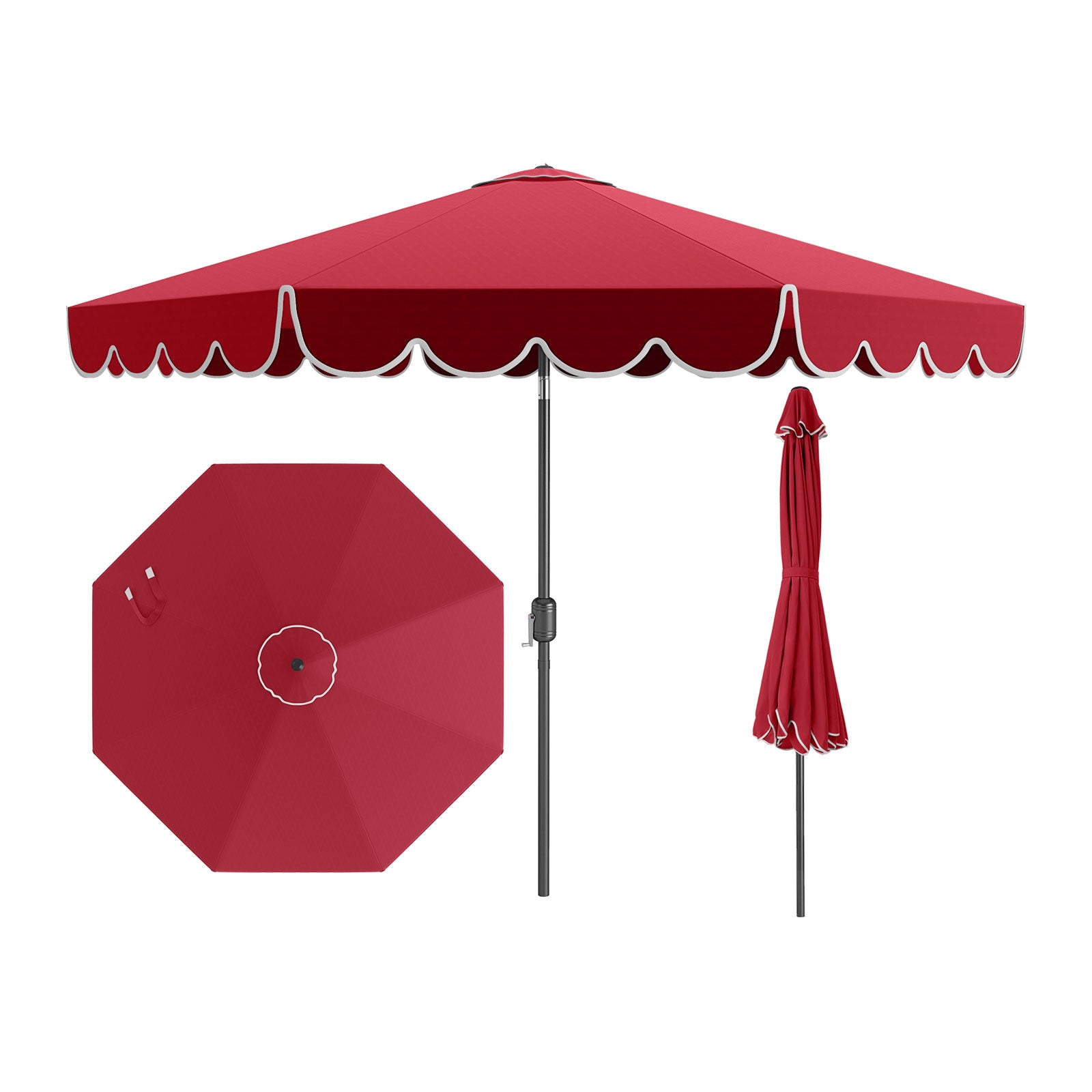 10 Feet Patio Umbrella Outdoor Market Umbrella with Crank Tilt Adjustment-Gray - Wine