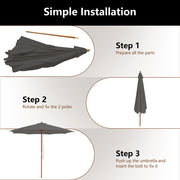 10 Feet Patio Umbrella with 8 Wooden Ribs and 3 Adjustable Heights-Gray